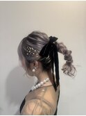 ヘアセット×編み下ろしポニーテール