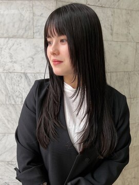 レイヤーカット 顔周りカット 黒髪 前髪カット 韓国ヘア