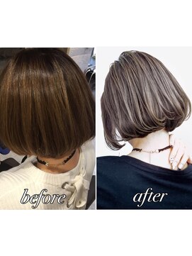 トルネード(TORNADO) 外国人風ボブ ハイライトグラデーション グレージュ 外ハネ