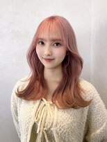 アース コアフュールボーテ 上田店(EARTH coiffure beaute)&nbsp;サーモンピンク_ダブルカラー_ケアブリーチ_レイヤー_ワンホン