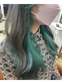インナーカラー/アクセサリーカラー/グレーアッシュ/グリーン