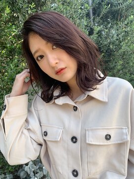 ロア 福岡天神本店(LORE) ミディアムボブ／かきあげバング/nana