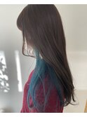 インナーカラーグレージュ×ブルー