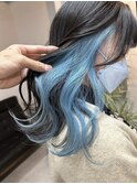 インナーカラー 水色 ダブルカラー、インナーカラー、カラー