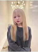 ブロンドヘアー/姫カット