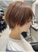 コンパクトマッシュショート×ピンクミルクティーベージュ