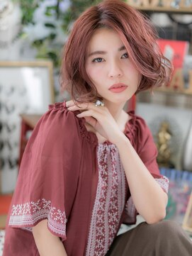 カバーヘア ブリス 上尾西口店(COVER HAIR bliss) ピンクベージュセンターパートくせ毛風ボブc7上尾20代30代40代