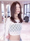 ミディアムレイヤー/大人可愛い/髪質改善/シースルーバング