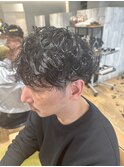 センターパートメンズマッシュパーマニュアンスパーマ刈り上げ