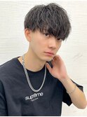 黒髪ナチュラルラウンドマッシュパーマ刈り上げマッシュ