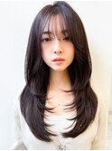 小顔見せ◎韓国ヘアロングレイヤー前髪あり