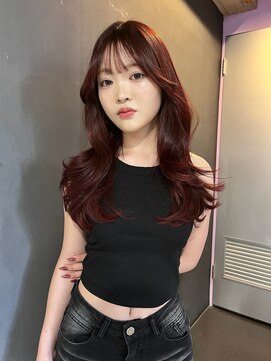 シリー(Silly) レイヤーカット　ブリーチ無しチェリーレッド