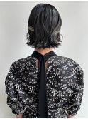 20代30代暗髪丸みボブ×ニュアンスパーマ×アレンジヘア