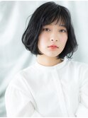 髪質改善ウェットアッシュブラックミニボブh古河20代30代40代