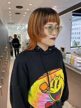 ロンドシエル 横浜(Lond ciel) ウルフカット/オレンジ/アンブレラカラー