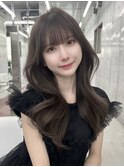 韓国ヘア◎ぱっつんワイドバングショコラグレージュ レイヤー
