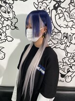 トリックストア(TRICK STORE) ロングウルフ☆インナーカラー エクステ ネイビー ホワイト