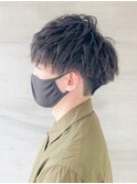 小顔似合わせカットツーブロメンズパーマアッシュ