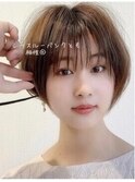 美髪シアーカラーピンクブラウンショートカット切りっぱなしボブ