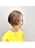 大人丸みショートボブ/マッシュショート/前髪/ベージュカラー