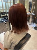 ブラウンレッド/切りっぱなしミディ/くびれヘア