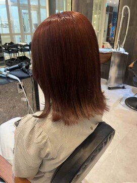 ダブル(W) ブラウンレッド/切りっぱなしミディ/くびれヘア