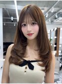 ミディアムレイヤーカット/ブリーチなしベージュ