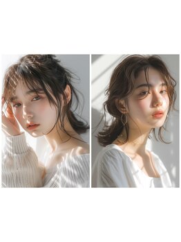 "目の横・フェイスラインのぼかし"クセを活かした顔周りの黄金比カットで小顔効果UP*ミリ単位にこだわる◎