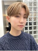 韓国メンズアッシュグレージュカラーシースルーマッシュシルバー