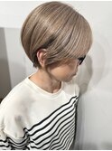 白髪ぼかし白髪ぼかしハイライトショート韓国風ボブ40代50代小顔