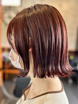 アグ ヘアー フォーキー 焼津店(Agu hair Forky) ぱっつん外はねボブ/赤みカーディナルレッド