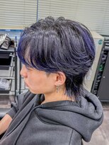 ルースト 京都四条大宮店(ROOST)&nbsp;センターパート/メッシュ/men's/眉毛/メンズカラー/ブルー