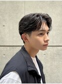 センターパート曲がる縮毛矯正フェザーパーマ銀座一丁目