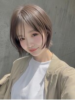 ヴェイン 渋谷(vain)&nbsp;ピンクベージュ春カラー大人外ハネボブ流しバング