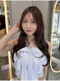 グレージュブラウン/ミディアムレイヤー/韓国巻き/顔周りカット