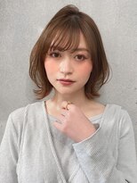 小顔カット エアリーミディ 黒髪 ピンクベージュ ボブルフ♪