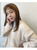 くるくる前髪パーマ×ナチュラルセミロング×シアーグレージュ