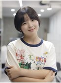 丸みショート 前髪あり 黒髪 大野城 美容室