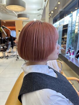 キサ ファータ 恵比寿(kisa fata) ベビーピンクボブリーチハイトーンカラー2030代40代ぱっつん前髪