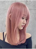 艶髪ストレートカット/カラー/ダークピーチ