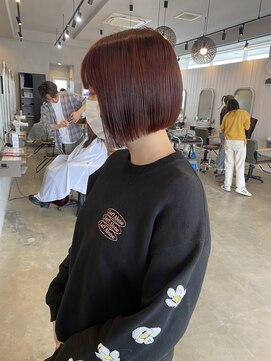 シェル 津山の手店(shel) 大人可愛い透明感ミニボブ×ラベンダーピンク抜け感