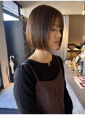 切りっぱなしボブ×オレンジブラウン