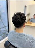 メンズフェードショートアップバングツーブロアイロンパーマ