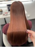 ロングヘアーピンクベージュカラー縮毛矯正上級髪質改善赤坂見附