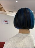デザインカラー,インナーカラー,ブルー,ネイビー,ショートボブ