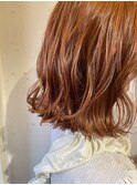 オレンジカラー×肩ラインボブ