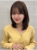 イメチェンレイヤー小顔ワイドバングマロンベージュ髪質改善2