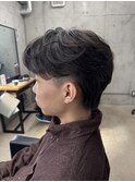 フェザーパーマ/グレーブルーカラー/刈り上げショートパンク