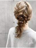 ◯ポニーテールシニヨン編み込み着物ドレスヘアハープアップ