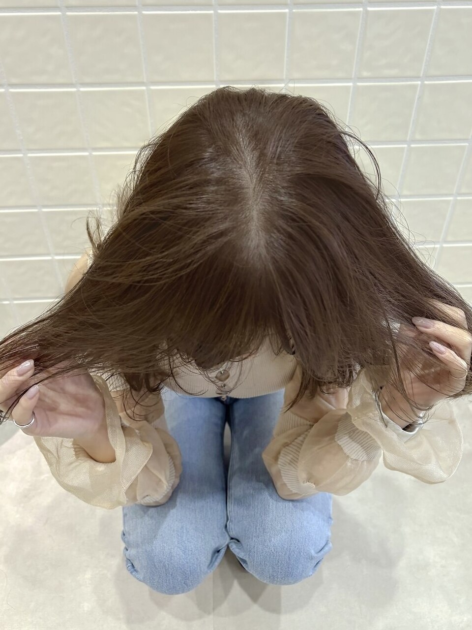 ピンクベージュ/ブリーチなし/表参道/原宿/女性美容師